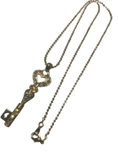 (image for) Heart Key Gold Necklace - A key of love with sparkling crystals and aurora stones