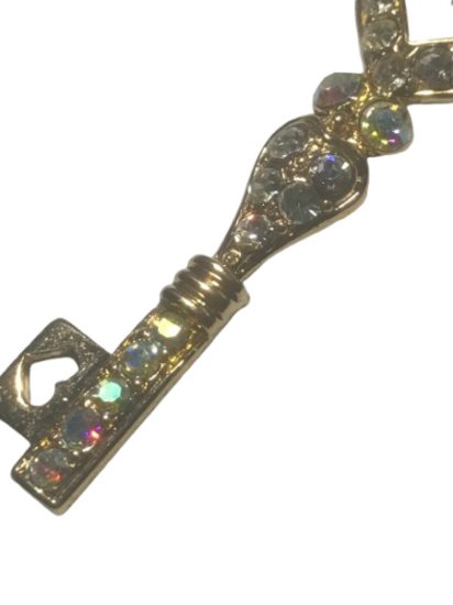 (image for) Heart Key Gold Necklace - A key of love with sparkling crystals and aurora stones