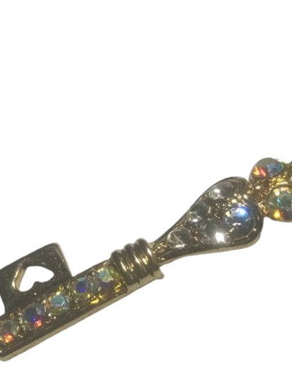 (image for) Heart Key Gold Necklace - A key of love with sparkling crystals and aurora stones