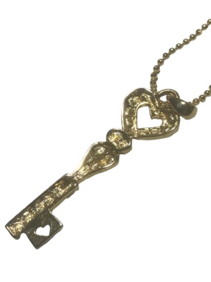 (image for) Heart Key Gold Necklace - A key of love with sparkling crystals and aurora stones