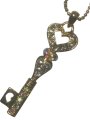 (image for) Heart Key Gold Necklace - A key of love with sparkling crystals and aurora stones