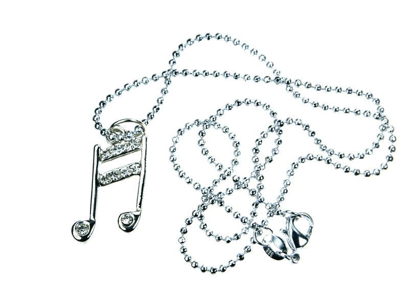 Rhine Stone Sixteenth note Necklace Silver