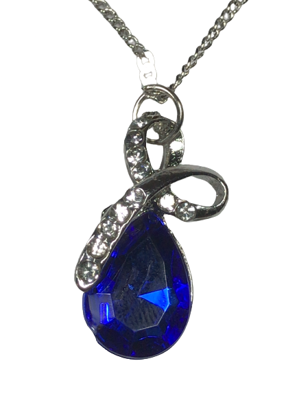Large Crystal Rhinestone Brilliant Cut CZ Diamond Pendant Necklace Blue
