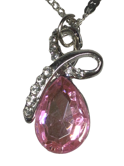 Large Crystal Rhinestone Brilliant Cut CZ Diamond Pendant Necklace Pink