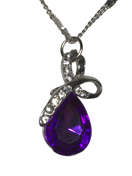 Large Crystal Rhinestone Brilliant Cut CZ Diamond Pendant Necklace Purple