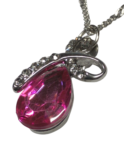 Large Crystal Rhinestone Brilliant Cut CZ Diamond Pendant Necklace Rose Pink