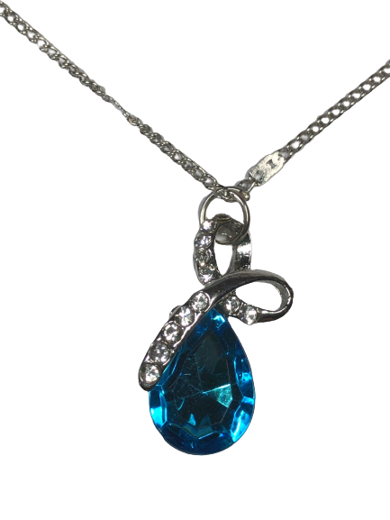 Large Crystal Rhinestone Brilliant Cut CZ Diamond Pendant Necklace Sky Blue
