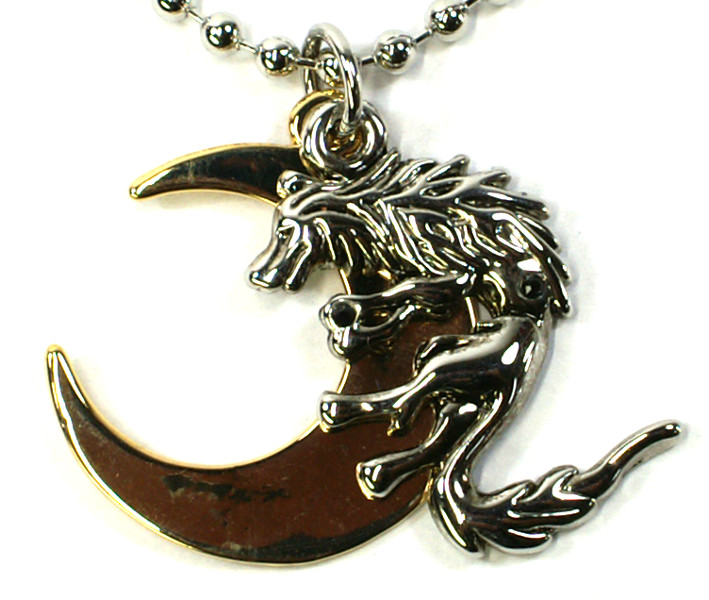 Moon Wolf Necklace Gold Wolf Moon Men's Pendant with Chain Free Adjustment Wolf Circus Fashionable Vintage Necklace Present Gift - Click Image to Close