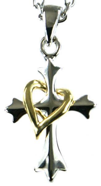 オープンハート クロス ロザリオ 十字架 チェーン50cm ネックレス ペンダント アクセサリー ジュエリー ゴールド