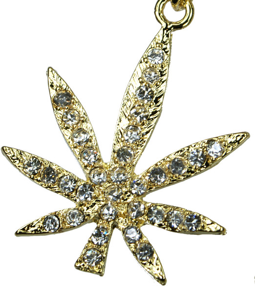 Marijuana Necklace Gold Pendant Accessories Jewelry Ganja Cannabis Hiphop Hip Hop Men's Women's Cool Street B B-Boy - Click Image to Close
