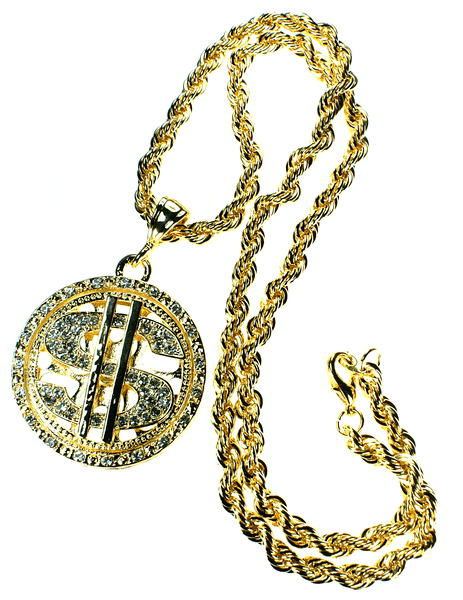 HipHop Round Dollar Mark Gold Necklace Pendant Cheap Big Hip Hop Jewelry USA Overseas Dance Accessories Wrapper Outfit - Click Image to Close