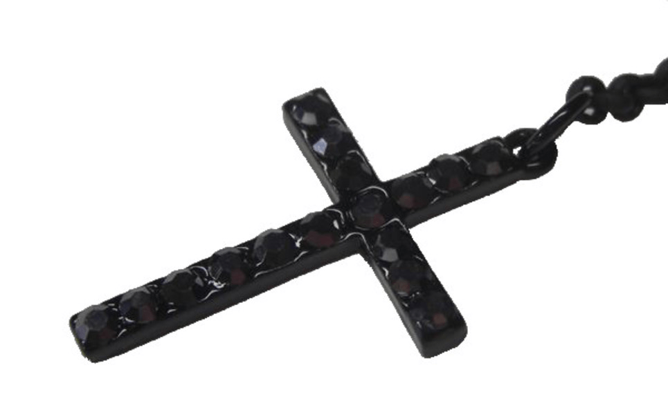 Matte Black Cross Necklace Black CZ Diamond Rosary Cross Small Simple Pendant Accessories Jewelry Men Business Women's Cheap Old - Click Image to Close