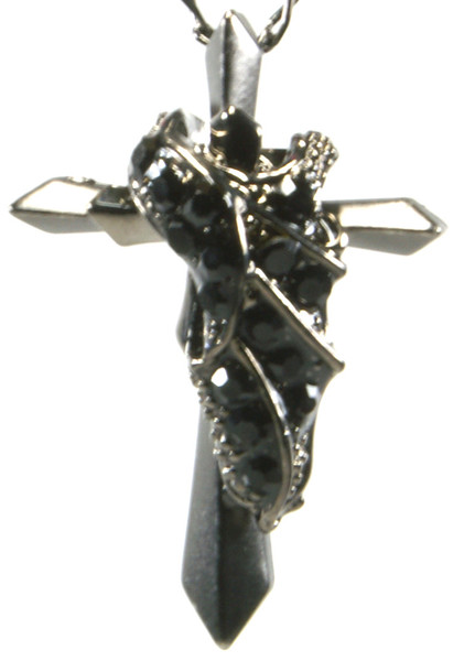 Leaf Cross Rosary Necklace Pendant jewelry Matt Black - Click Image to Close