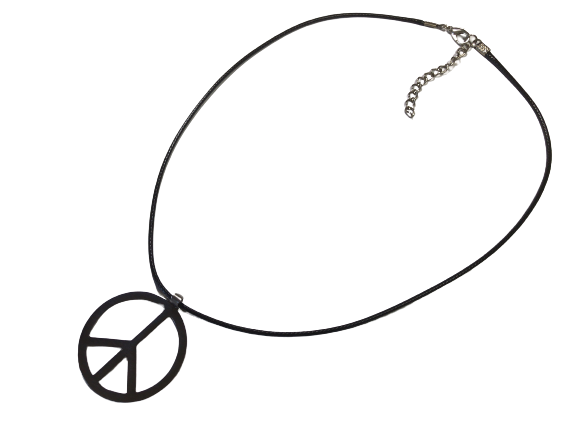 Peace Mark Necklace Chain Black Top Silver Stainless Men's Women's Pendant Accessory