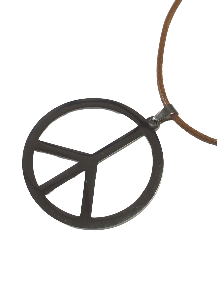 Peace Mark Necklace Chain Brown Top Silver Stainless Men's Women's Pendant Accessory
