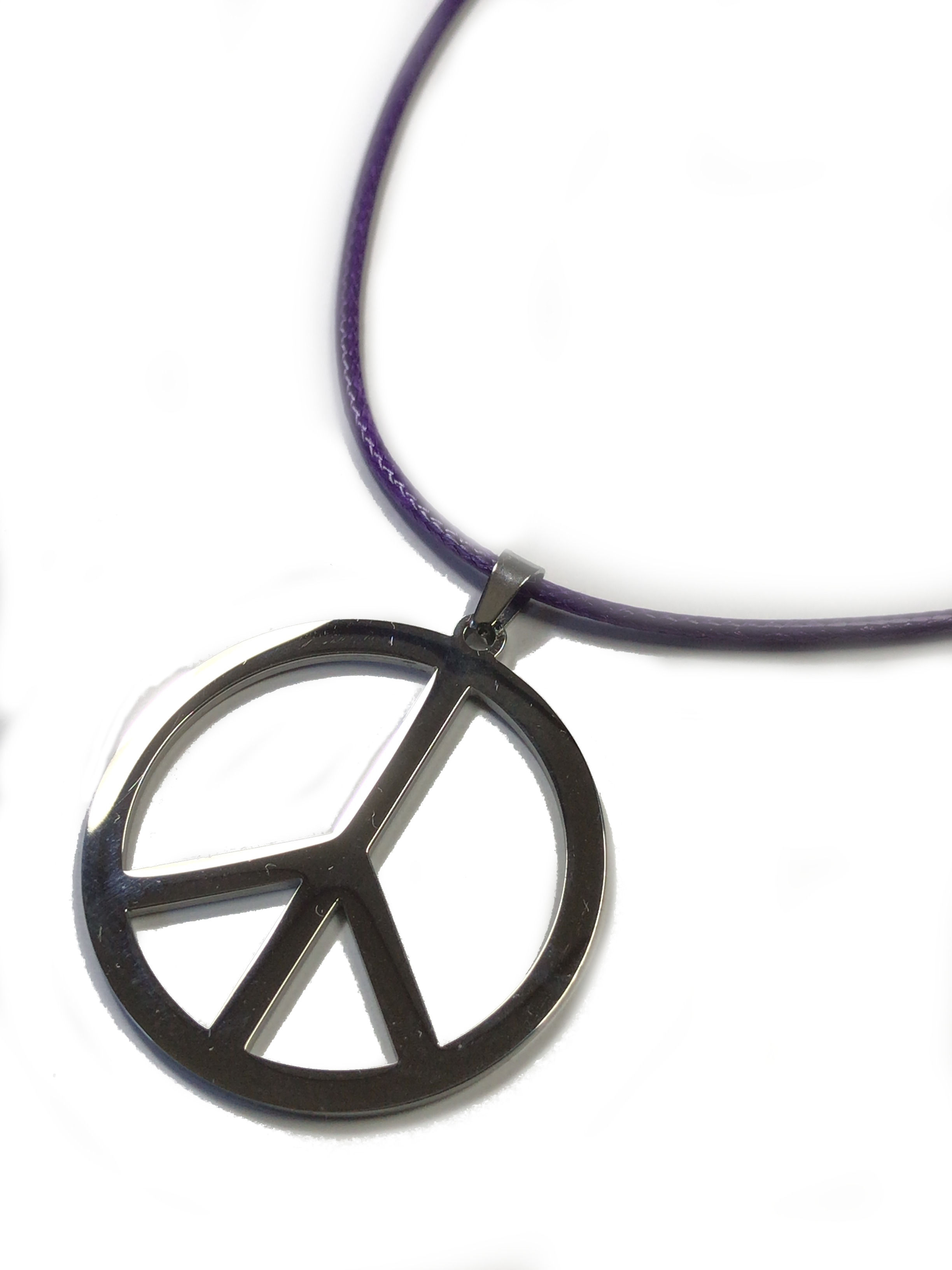 Peace Mark Necklace Chain Deep Purple Top Silver Stainless Men's Women's Pendant Accessory