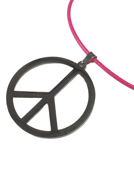 Peace Mark Necklace Chain Pink Top Silver Stainless Men's Women's Pendant Accessory