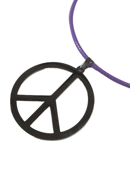 Peace Mark Necklace Chain Purple Top Silver Stainless Men's Women's Pendant Accessory
