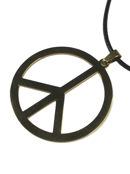 Peace Mark Necklace Chain Black Top Gold Stainless Men's Women's Pendant Accessory