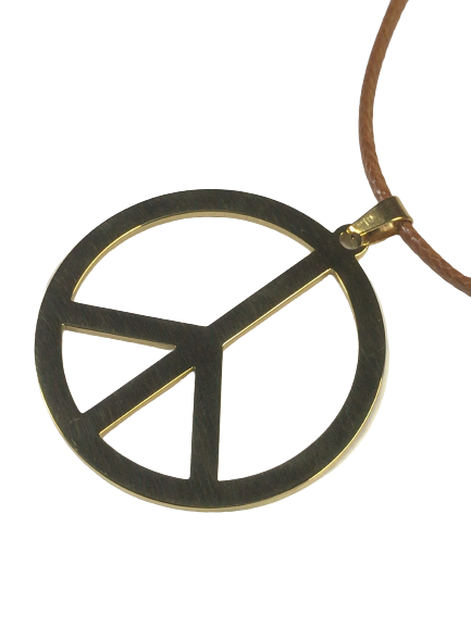 Peace Mark Necklace Chain Brown Top Gold Stainless Men's Women's Pendant Accessory