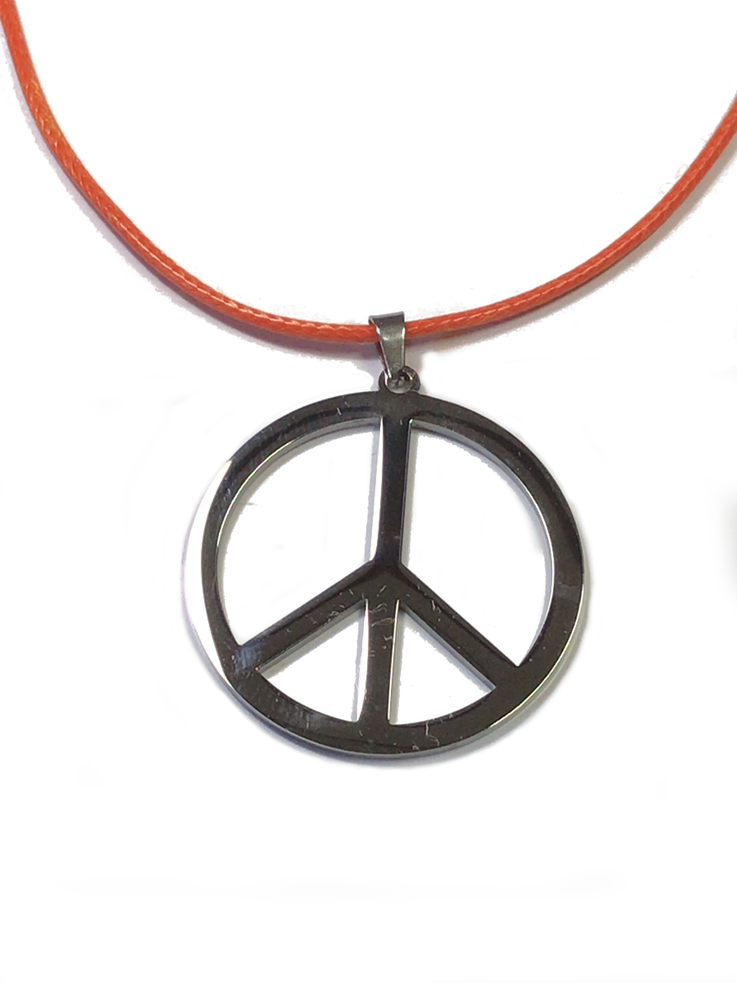 Peace Mark Necklace Chain Orange Top Silver Stainless Men's Women's Pendant Accessory