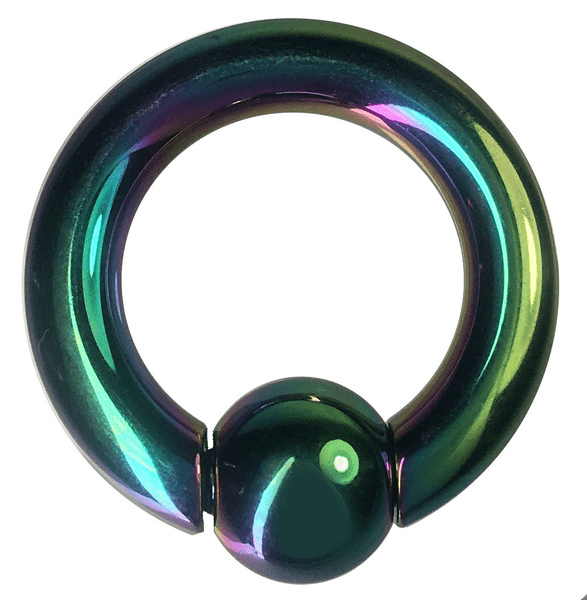 Stainless body pierced earring 6G 14mm Spring ball 8mm Rainbow