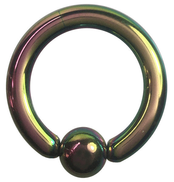 Stainless body pierced earring 8G 14mm Ball 6mm Rainbow