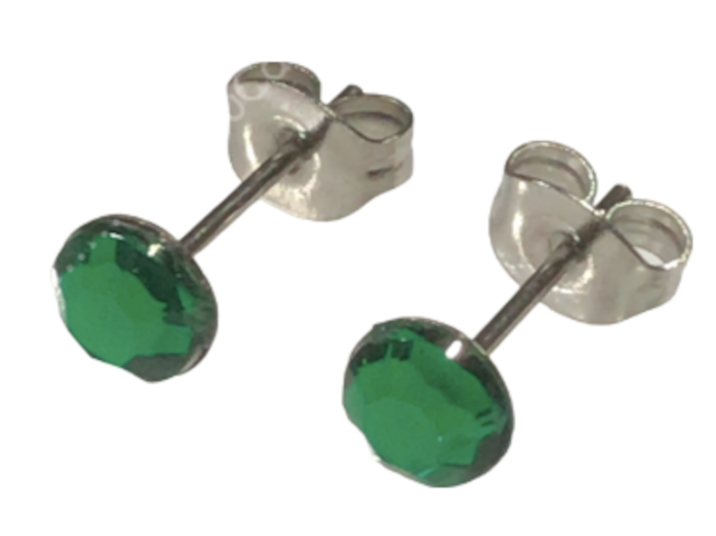 Set of 2 Rhinestone Stud Earrings Green for both ears Stainless Steel Acrylic Simple Can be left on Cheap - Click Image to Close