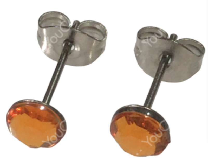 Set of 2 Rhinestone Stud Earrings, Orange, For Both Ears, Stainless Steel, Acrylic, Simple, Can Be Left On, Cheap